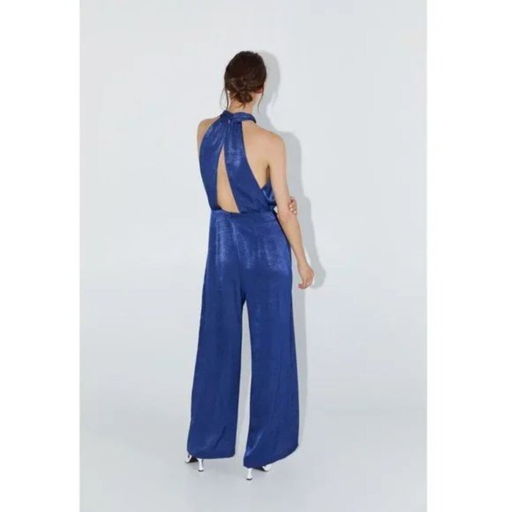 Blue Satin Jumpsuit Size Medium Refomation Disco Vibes NWOT